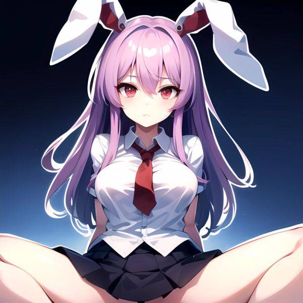Ai Assisted Breasts Highres Medium Breasts Red Eyes Reisen Udongein Inaba Sitting Spread Legs Touhou Arms Behind Back White Outl, 909310091 - AIHentai - aihentai.co on pornsimulated.com