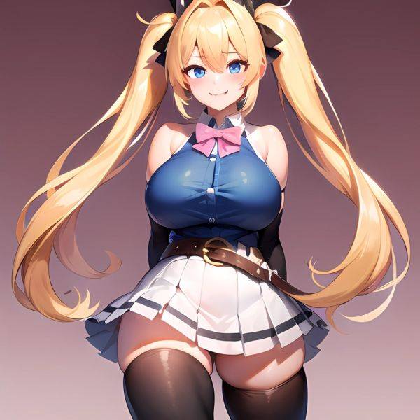 1girl Aymusk Belt White Skirt Blonde Hair Blue Eyes Blush Bow Bowtie Breasts Curvy Elbow Gloves Fang Gloves Gradient Background, 3302567382 - AIHentai - aihentai.co on pornsimulated.com