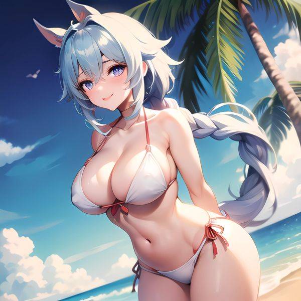 1girl Absurdres Bare Shoulders Beach Bikini Blue Eyes Blue Sky Blush Braid Braided Ponytail Breasts Cleavage Collarbone Genshin, 3959817209 - AIHentai - aihentai.co on pornsimulated.com