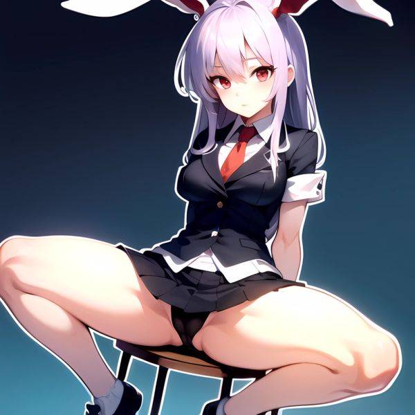 Ai Assisted Breasts Highres Medium Breasts Red Eyes Reisen Udongein Inaba Sitting Spread Legs Touhou Arms Behind Back Double Whi, 3472600221 - AIHentai - aihentai.co on pornsimulated.com