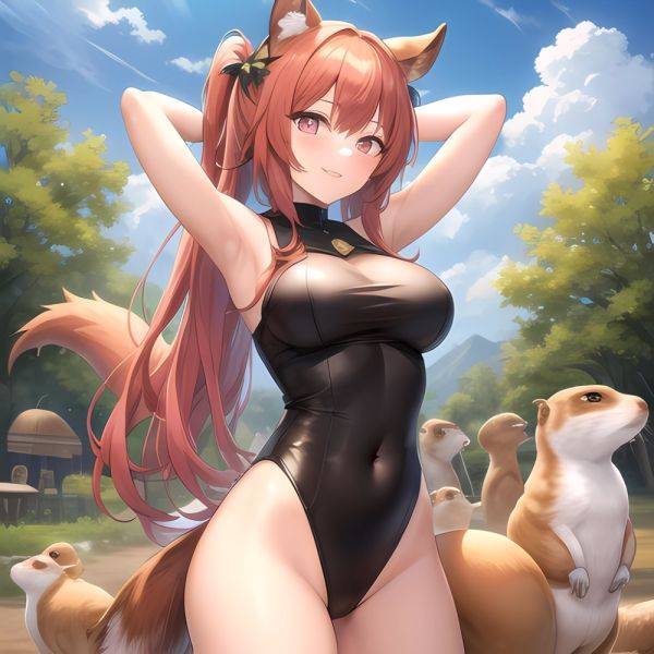 1girl Absurdres Animal Ear Fluff Animal Ears Arknights Arms Behind Head Chest Armor Covered Navel Gravel Arknights Highleg Highl, 369210515 - AIHentai - aihentai.co on pornsimulated.com