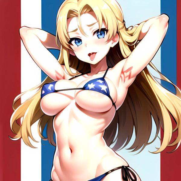 1girl American Flag Bikini Armpits Arms Behind Head Bikini Blonde Hair Blue Eyes Blush Breasts Covered Erect Nipples Flag Print, 1895529896 - AIHentai - aihentai.co - Usa on pornsimulated.com