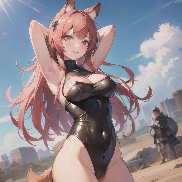 1girl Absurdres Animal Ear Fluff Animal Ears Arknights Arms Behind Head Chest Armor Covered Navel Gravel Arknights Highleg Highl, 255984966 - AIHentai - aihentai.co on pornsimulated.com