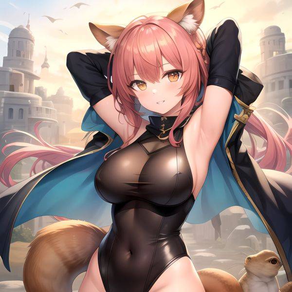 1girl Absurdres Animal Ear Fluff Animal Ears Arknights Arms Behind Head Chest Armor Covered Navel Gravel Arknights Highleg Highl, 2743193865 - AIHentai - aihentai.co on pornsimulated.com