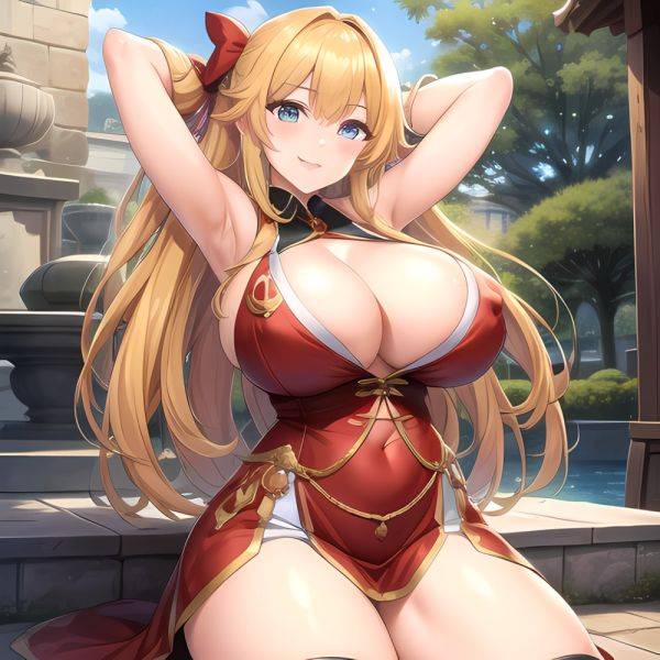 1girl Blonde Hair Breasts Cleavage Grenadier Manga Haganef Huge Breasts Long Hair Nipples Pussy Smile Tendou Rushuna Arms Behind, 634576970 - AIHentai - aihentai.co on pornsimulated.com