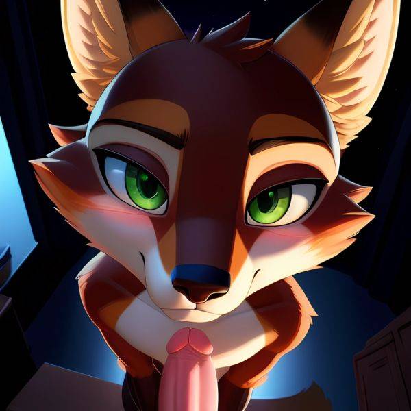 Solo Male Fox Anthro Zootopia Style Detailed Background Slim Smiling Balls Sheath Soft Shading Nighttime Green Eyes 4k Hi Res, 2216007793 - AIHentai - aihentai.co on pornsimulated.com