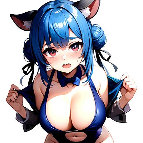 1girl Alternate Breast Size Animal Ear Fluff Animal Ears Animal Print Blue Hair Blush Breasts Cleavage Cutout Clothing Cutout Co, 3042279921 - AIHentai - aihentai.co on pornsimulated.com