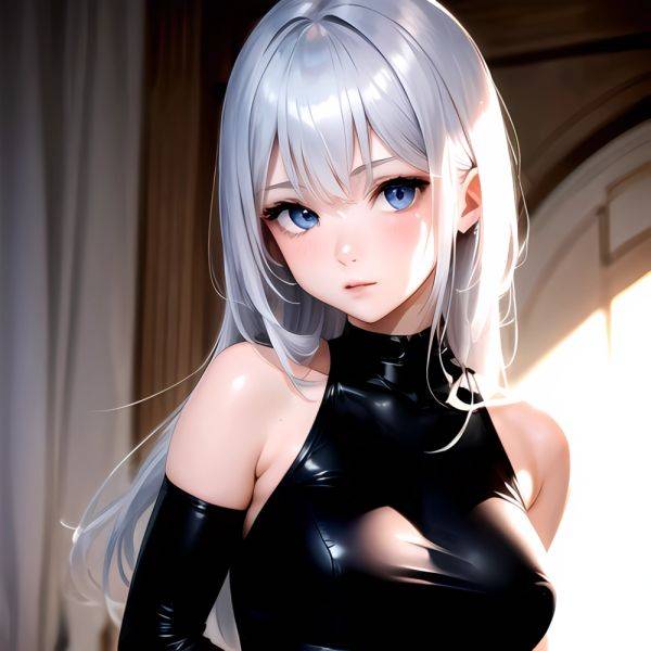 1girl Sexy Blue Eyes Silver Hair Arms Behind Back Facing The Camera Looking At The Camera, 3495721352 - AIHentai - aihentai.co on pornsimulated.com