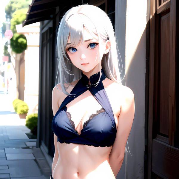 1girl Sexy Blue Eyes Silver Hair Arms Behind Back Facing The Camera Looking At The Camera, 3514876603 - AIHentai - aihentai.co on pornsimulated.com