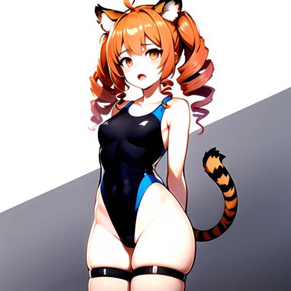 1girl Ahoge Animal Ears Arknights Black One Piece Swimsuit Blush Center Opening Drill Hair Drill Sidelocks Groin Highres Invisib, 2606139127 - AIHentai - aihentai.co on pornsimulated.com