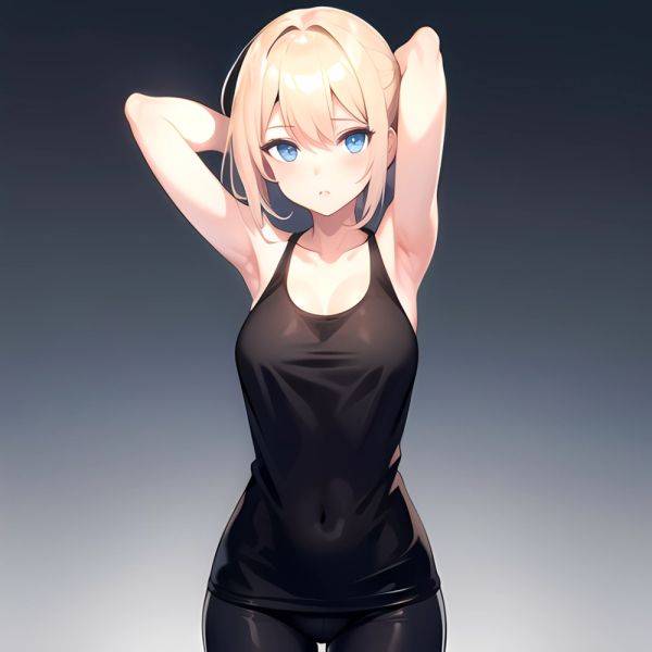 1girl Solo Tank Top Leggings Blue Eyes Standing Fully Clothed Pov Simple Background Arms Behind Head, 1899315749 - AIHentai - aihentai.co on pornsimulated.com