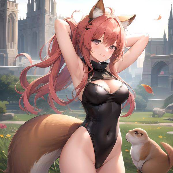 1girl Absurdres Animal Ear Fluff Animal Ears Arknights Arms Behind Head Chest Armor Covered Navel Gravel Arknights Highleg Highl, 105892288 - AIHentai - aihentai.co on pornsimulated.com