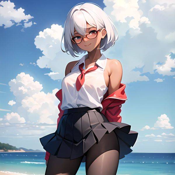 1girl Aircraft Bird Breasts Cloud Cloudy Sky Cowboy Shot Curtsey Dark Skinned Female Dark Skin Day Flashing Glasses Looking At, 665302714 - AIHentai - aihentai.co on pornsimulated.com