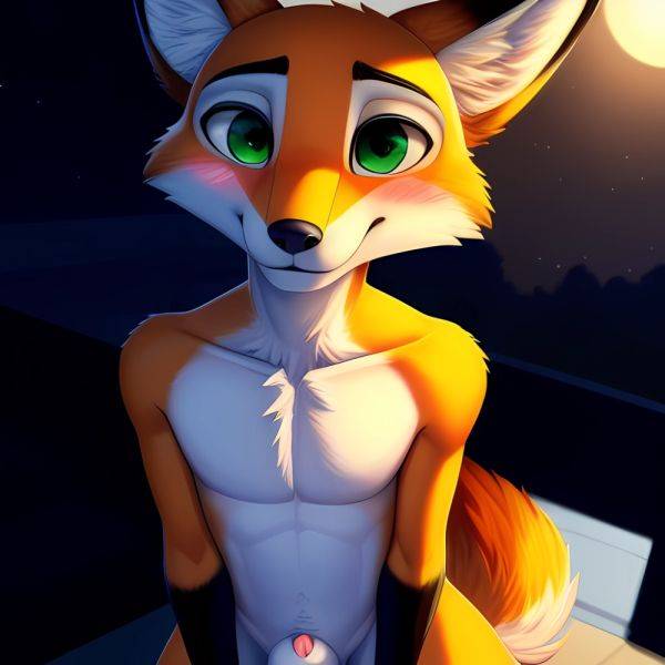 Solo Male Fox Anthro Zootopia Style Detailed Background Slim Smiling Balls Sheath Soft Shading Nighttime Green Eyes 4k Hi Res, 1315055181 - AIHentai - aihentai.co on pornsimulated.com