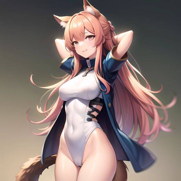 1girl Absurdres Animal Ear Fluff Animal Ears Arknights Arms Behind Head Chest Armor Covered Navel Gravel Arknights Highleg Highl, 989914388 - AIHentai - aihentai.co on pornsimulated.com