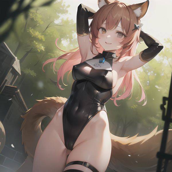 1girl Absurdres Animal Ear Fluff Animal Ears Arknights Arms Behind Head Chest Armor Covered Navel Gravel Arknights Highleg Highl, 1542538313 - AIHentai - aihentai.co on pornsimulated.com