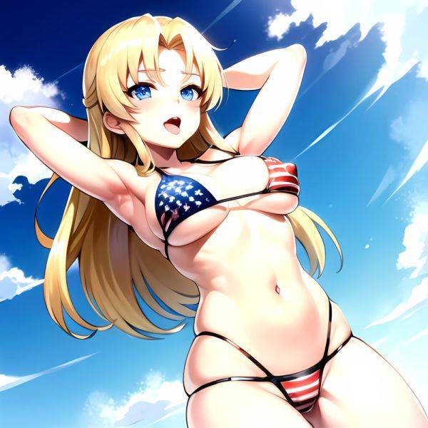 1girl American Flag Bikini Armpits Arms Behind Head Bikini Blonde Hair Blue Eyes Blush Breasts Covered Erect Nipples Flag Print, 3003951144 - AIHentai - aihentai.co - Usa on pornsimulated.com