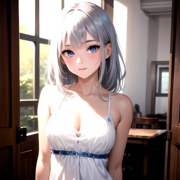 1girl Sexy Blue Eyes Silver Hair Arms Behind Back Facing The Camera Looking At The Camera, 617735668 - AIHentai - aihentai.co on pornsimulated.com