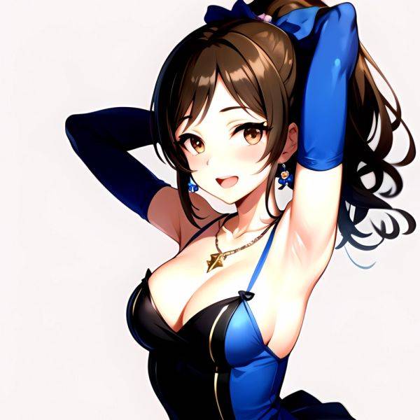 1girl Absurdres Armpits Arms Up Ayase Honoka Black Gloves Blue Bow Blue Dress Blush Bow Breasts Brown Eyes Brown Hair, 2216573083 - AIHentai - aihentai.co on pornsimulated.com