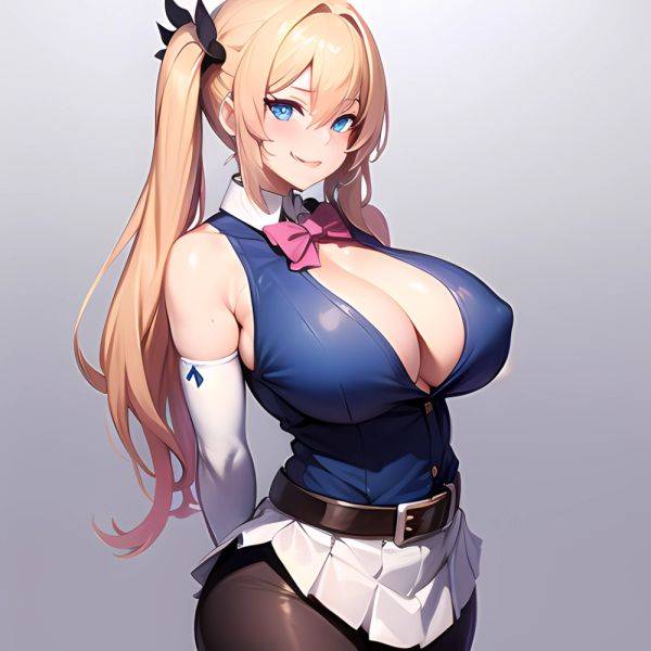 1girl Aymusk Belt White Skirt Blonde Hair Blue Eyes Blush Bow Bowtie Breasts Curvy Elbow Gloves Fang Gloves Gradient Background, 3301966240 - AIHentai - aihentai.co on pornsimulated.com