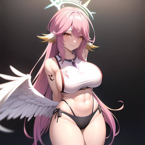 Jibril Anime Absurdres Long Hair Pink Hair Halo Large Breasts Tattoo Cleavage Sideboob Midriff Asymmetrical Legwear Mismatched L, 2729829126 - AIHentai - aihentai.co on pornsimulated.com