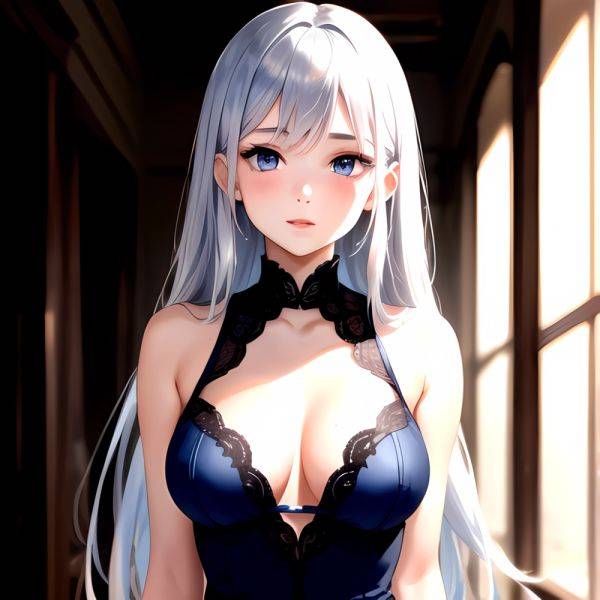 1girl Sexy Blue Eyes Silver Hair Arms Behind Back Facing The Camera Looking At The Camera, 1243903787 - AIHentai - aihentai.co on pornsimulated.com