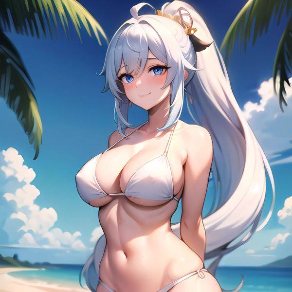 1girl Absurdres Bare Shoulders Beach Bikini Blue Eyes Blue Sky Blush Braid Braided Ponytail Breasts Cleavage Collarbone Genshin, 1373573646 - AIHentai - aihentai.co on pornsimulated.com