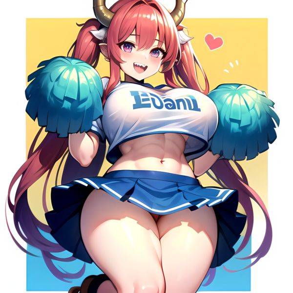 1girl Absurdres Blue Skirt Bluefrok Breasts Cheerleader Dragon Girl Dragon Horns Highres Holding Holding Pom Poms Horns Huge Bre, 1439505506 - AIHentai - aihentai.co on pornsimulated.com