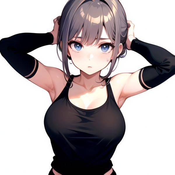 1girl Solo Tank Top Leggings Blue Eyes Standing Fully Clothed Pov Simple Background Arms Behind Head, 1281249529 - AIHentai - aihentai.co on pornsimulated.com