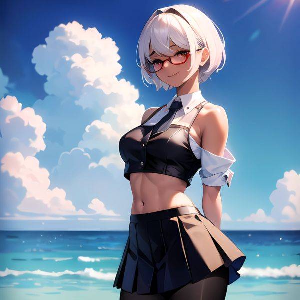 1girl Aircraft Bird Breasts Cloud Cloudy Sky Cowboy Shot Curtsey Dark Skinned Female Dark Skin Day Flashing Glasses Looking At, 776959138 - AIHentai - aihentai.co on pornsimulated.com