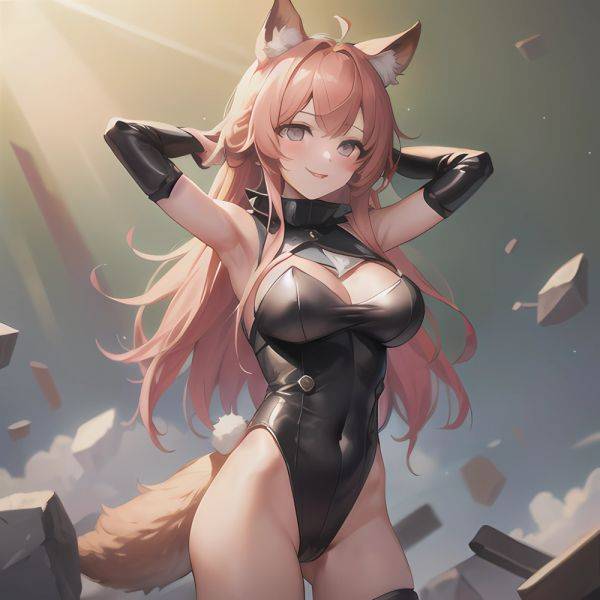 1girl Absurdres Animal Ear Fluff Animal Ears Arknights Arms Behind Head Chest Armor Covered Navel Gravel Arknights Highleg Highl, 691368567 - AIHentai - aihentai.co on pornsimulated.com
