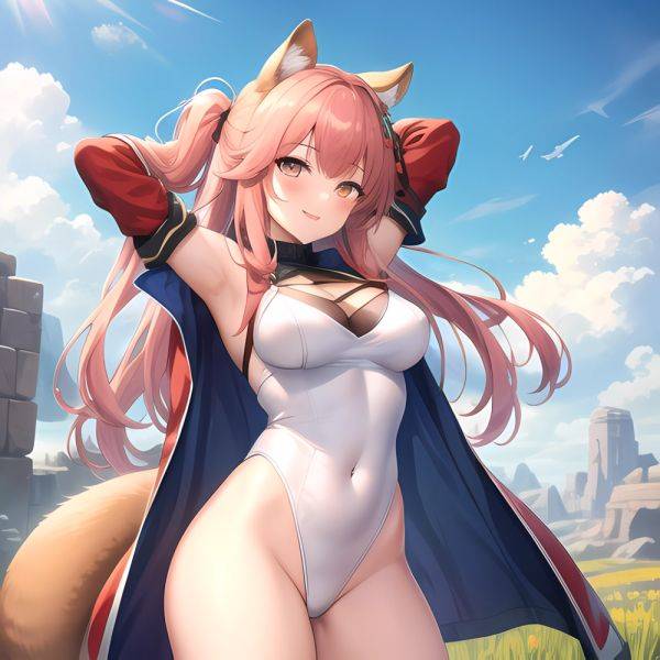 1girl Absurdres Animal Ear Fluff Animal Ears Arknights Arms Behind Head Chest Armor Covered Navel Gravel Arknights Highleg Highl, 3089217315 - AIHentai - aihentai.co on pornsimulated.com