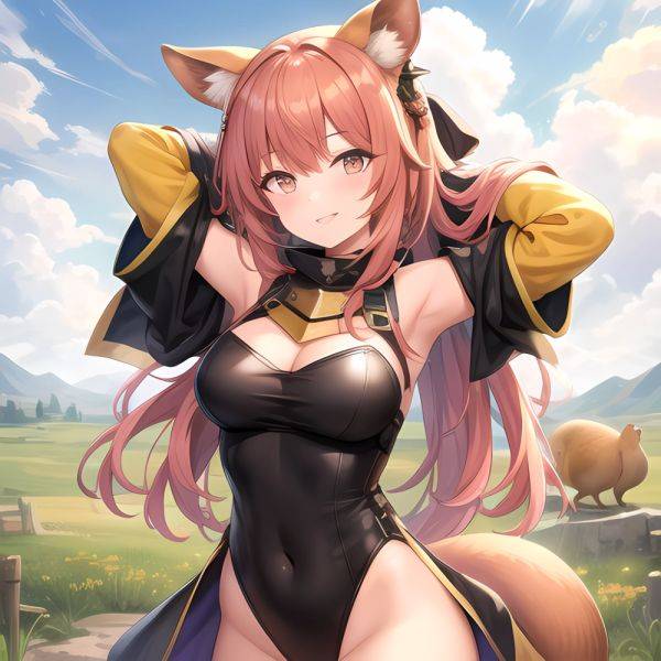 1girl Absurdres Animal Ear Fluff Animal Ears Arknights Arms Behind Head Chest Armor Covered Navel Gravel Arknights Highleg Highl, 3993872828 - AIHentai - aihentai.co on pornsimulated.com