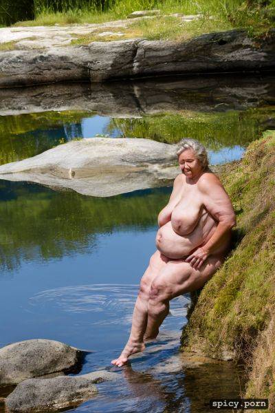Ultra realistic, fat legs, 70 year old lady, pissing in nature - spicy.porn on pornsimulated.com