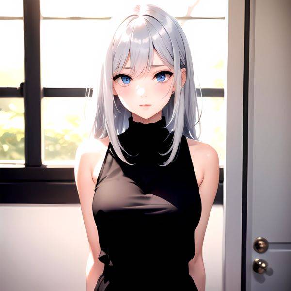 1girl Sexy Blue Eyes Silver Hair Arms Behind Back Facing The Camera Looking At The Camera, 8564826 - AIHentai - aihentai.co on pornsimulated.com
