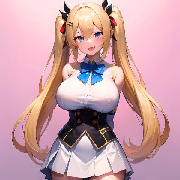 1girl Aymusk Belt White Skirt Blonde Hair Blue Eyes Blush Bow Bowtie Breasts Curvy Elbow Gloves Fang Gloves Gradient Background, 2323180738 - AIHentai - aihentai.co on pornsimulated.com