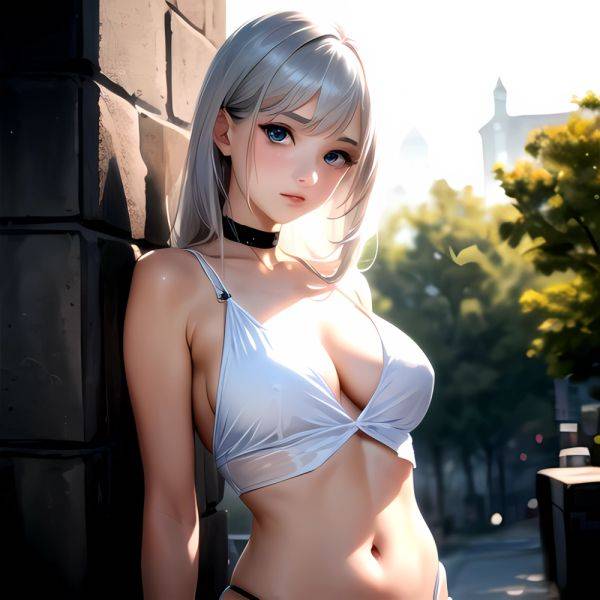1girl Sexy Blue Eyes Silver Hair Arms Behind Back Facing The Camera Looking At The Camera, 1511120972 - AIHentai - aihentai.co on pornsimulated.com