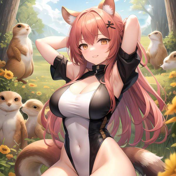 1girl Absurdres Animal Ear Fluff Animal Ears Arknights Arms Behind Head Chest Armor Covered Navel Gravel Arknights Highleg Highl, 1571115022 - AIHentai - aihentai.co on pornsimulated.com