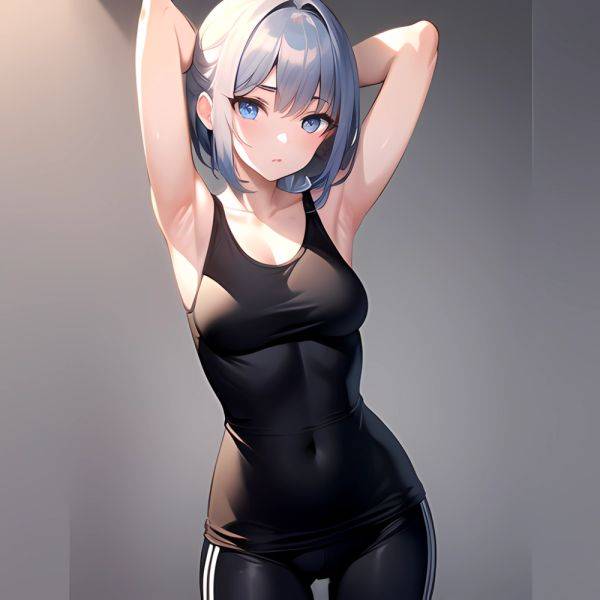 1girl Solo Tank Top Leggings Blue Eyes Standing Fully Clothed Pov Simple Background Arms Behind Head, 821733312 - AIHentai - aihentai.co on pornsimulated.com