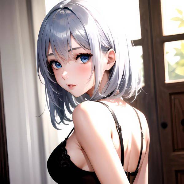 1girl Sexy Blue Eyes Silver Hair Arms Behind Back Facing The Camera Looking At The Camera, 365320203 - AIHentai - aihentai.co on pornsimulated.com