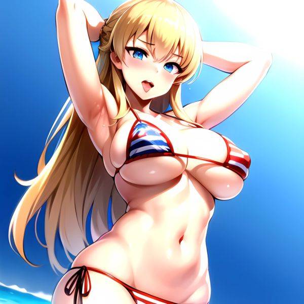 1girl American Flag Bikini Armpits Arms Behind Head Bikini Blonde Hair Blue Eyes Blush Breasts Covered Erect Nipples Flag Print, 4023258714 - AIHentai - aihentai.co - Usa on pornsimulated.com