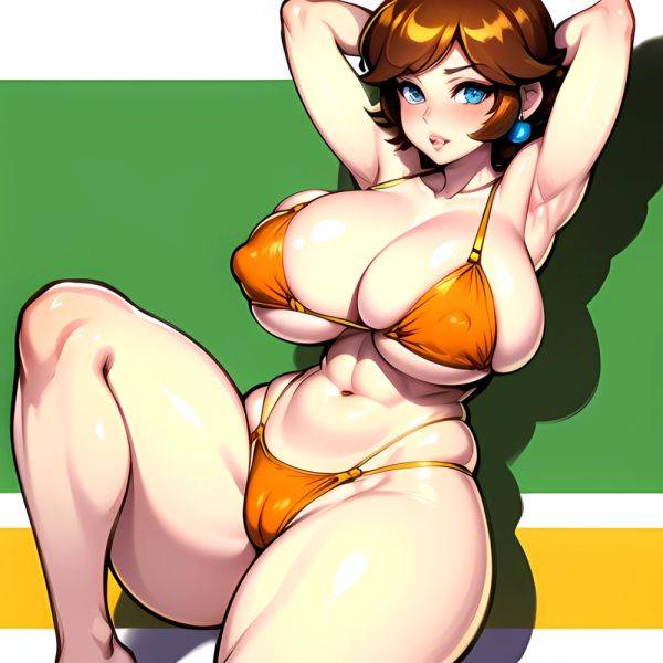 1girl Areola Slip Armpits Arms Behind Head Bikini Blue Eyes Blush Breasts Brown Hair Cleavage Huge Breasts Legs Mario Series, 4141778474 - AIHentai - aihentai.co on pornsimulated.com