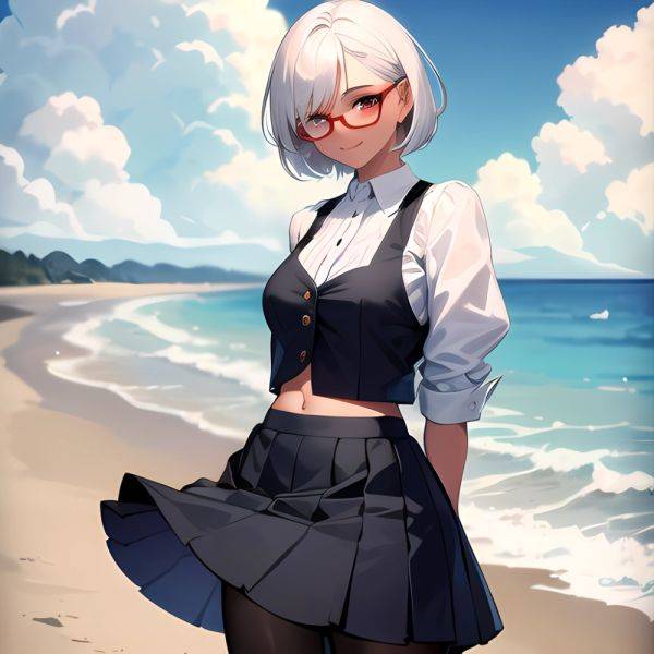 1girl Aircraft Bird Breasts Cloud Cloudy Sky Cowboy Shot Curtsey Dark Skinned Female Dark Skin Day Flashing Glasses Looking At, 2946504787 - AIHentai - aihentai.co on pornsimulated.com