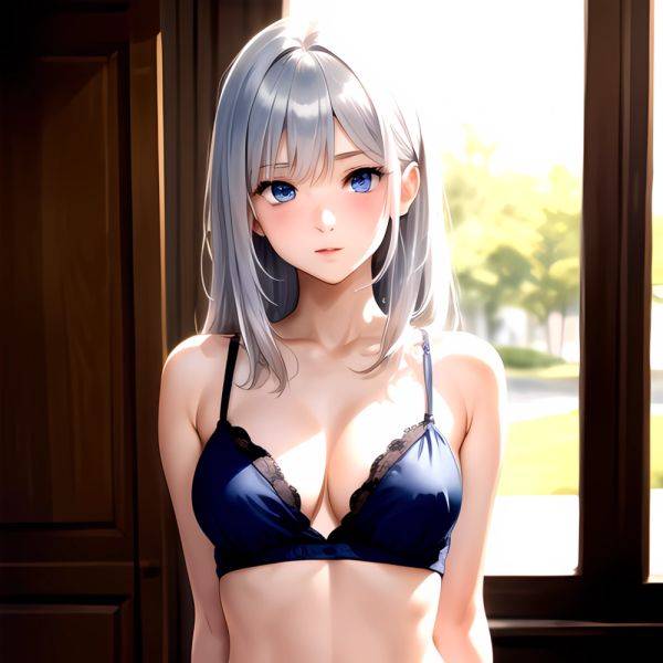 1girl Sexy Blue Eyes Silver Hair Arms Behind Back Facing The Camera Looking At The Camera, 217376986 - AIHentai - aihentai.co on pornsimulated.com