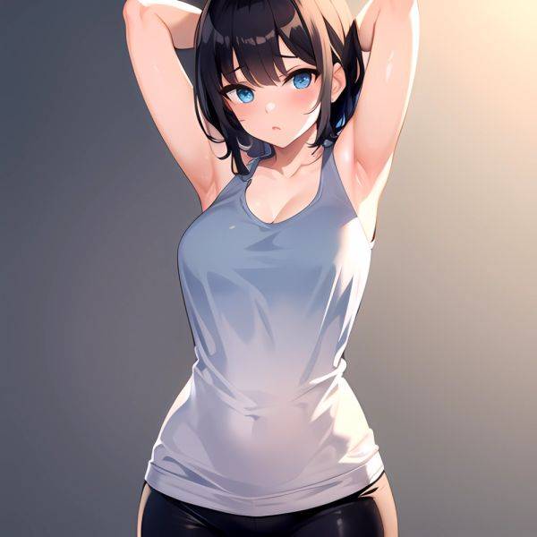 1girl Solo Tank Top Leggings Blue Eyes Standing Fully Clothed Pov Simple Background Arms Behind Head, 3054858073 - AIHentai - aihentai.co on pornsimulated.com