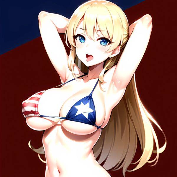 1girl American Flag Bikini Armpits Arms Behind Head Bikini Blonde Hair Blue Eyes Blush Breasts Covered Erect Nipples Flag Print, 3093917012 - AIHentai - aihentai.co - Usa on pornsimulated.com