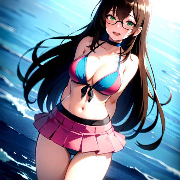 1girl D Bikini Bikini Bottom Aside Bikini Skirt Black Choker Blush Breasts Brown Hair Choker Cleavage Clothing Aside Front Tie, 2288334916 - AIHentai - aihentai.co on pornsimulated.com