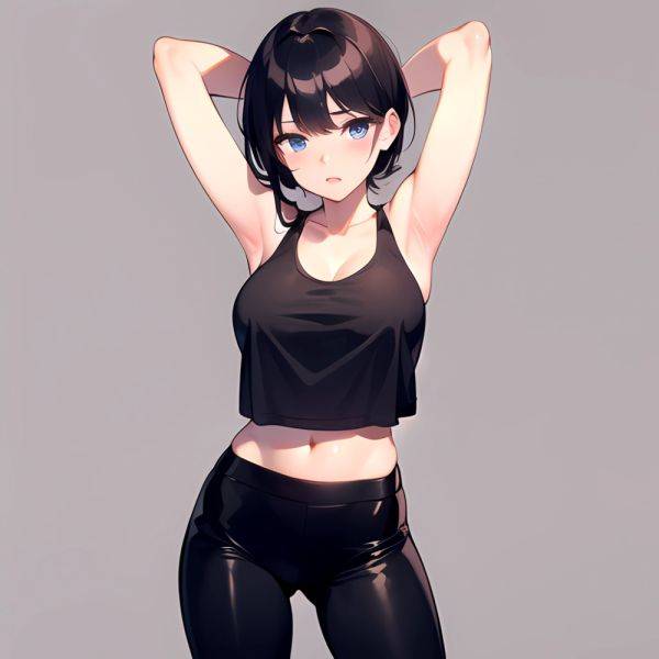 1girl Solo Tank Top Leggings Blue Eyes Standing Fully Clothed Pov Simple Background Arms Behind Head, 172771932 - AIHentai - aihentai.co on pornsimulated.com