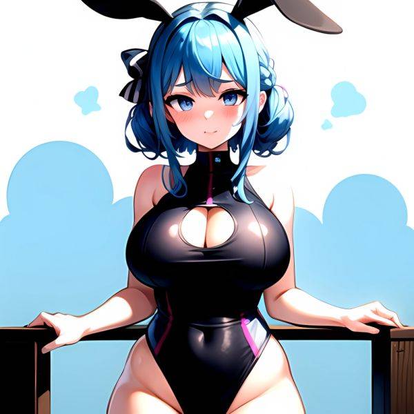 1girl Alternate Breast Size Animal Ear Fluff Animal Ears Animal Print Blue Hair Blush Breasts Cleavage Cutout Clothing Cutout Co, 4052695049 - AIHentai - aihentai.co on pornsimulated.com