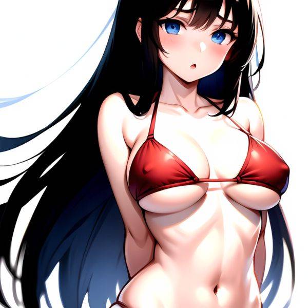 1girl O Absurdres Bikini Red Bikini Black Hair Blue Eyes Breasts Cleavage Collarbone Commentary Request Highres Large Breasts Lo, 1043081310 - AIHentai - aihentai.co on pornsimulated.com
